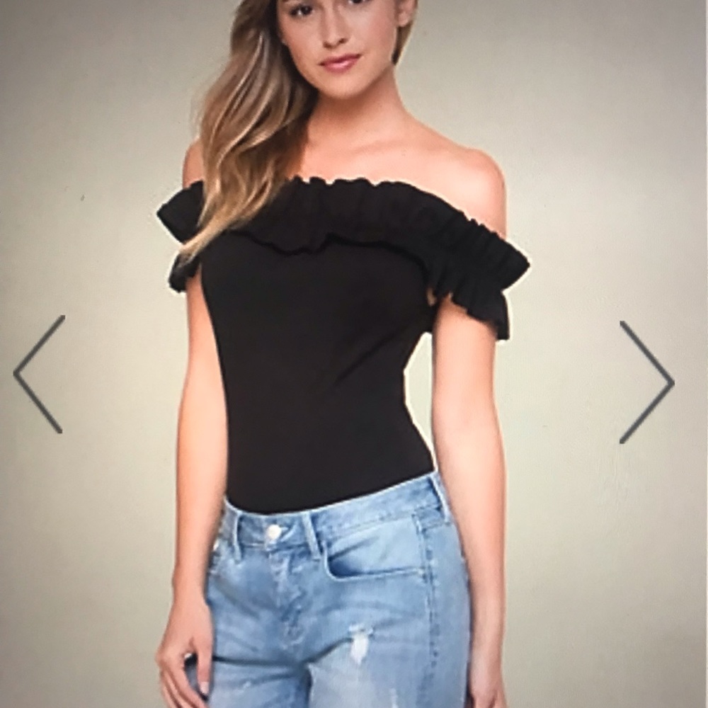 Bebe ruffle off the shoulder bodysuit